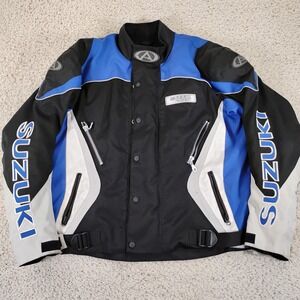 Vintage AGVSPORT Suzuki Jacket Men XL Padded Motorcycle Blue Black Protect Biker